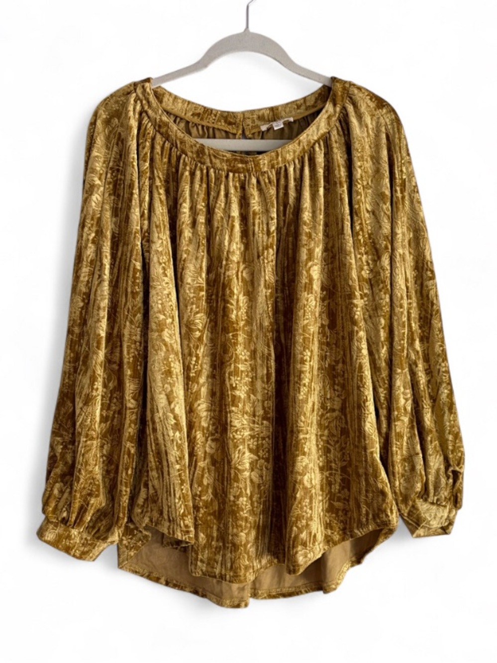Umgee Gold Velvet Floral Oversize Boho Peasant Shirt Size L